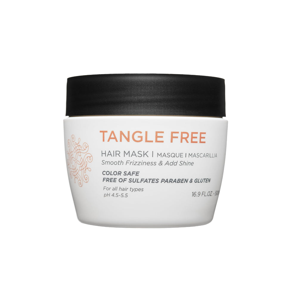 Luseta Tangle Free Mask bottle showing detangling ease for all hair types.