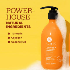 Luseta Turmeric & Collagen shampoo packaging displayed for easy shopping.