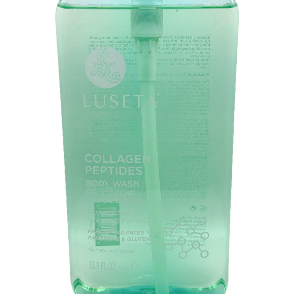Luseta Collagen Peptides Body Wash gel-to-foam lather delivering soft, refreshed skin.