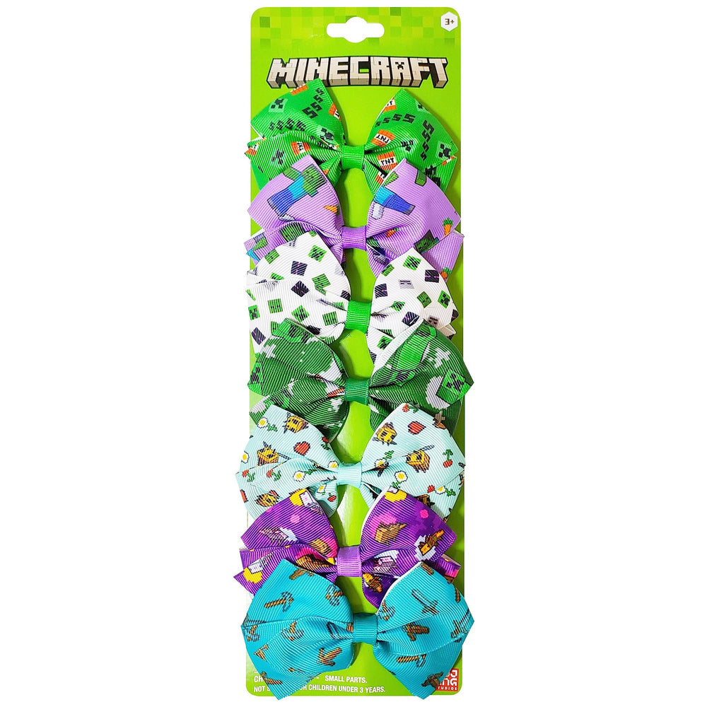 LUV HER Minecraft kids hair bows front view with colorful 4-inch designs