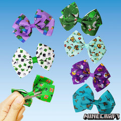 LUV HER Minecraft kids hair bows worn by a child for everyday wear