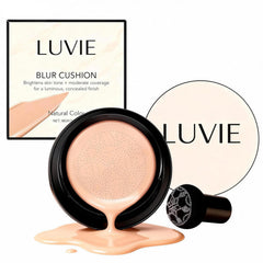 Luvie Foundation Cushion with mushroom head air cushion for natural, breathable coverage.