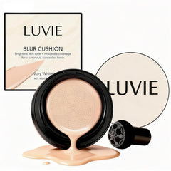 Luvie Foundation Cushion Ivory White packaging for easy on-the-go coverage.