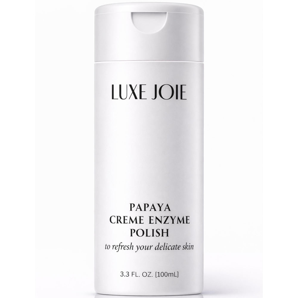 LuxeJoie Papaya Enzyme Polish jar for spa-like exfoliation at home