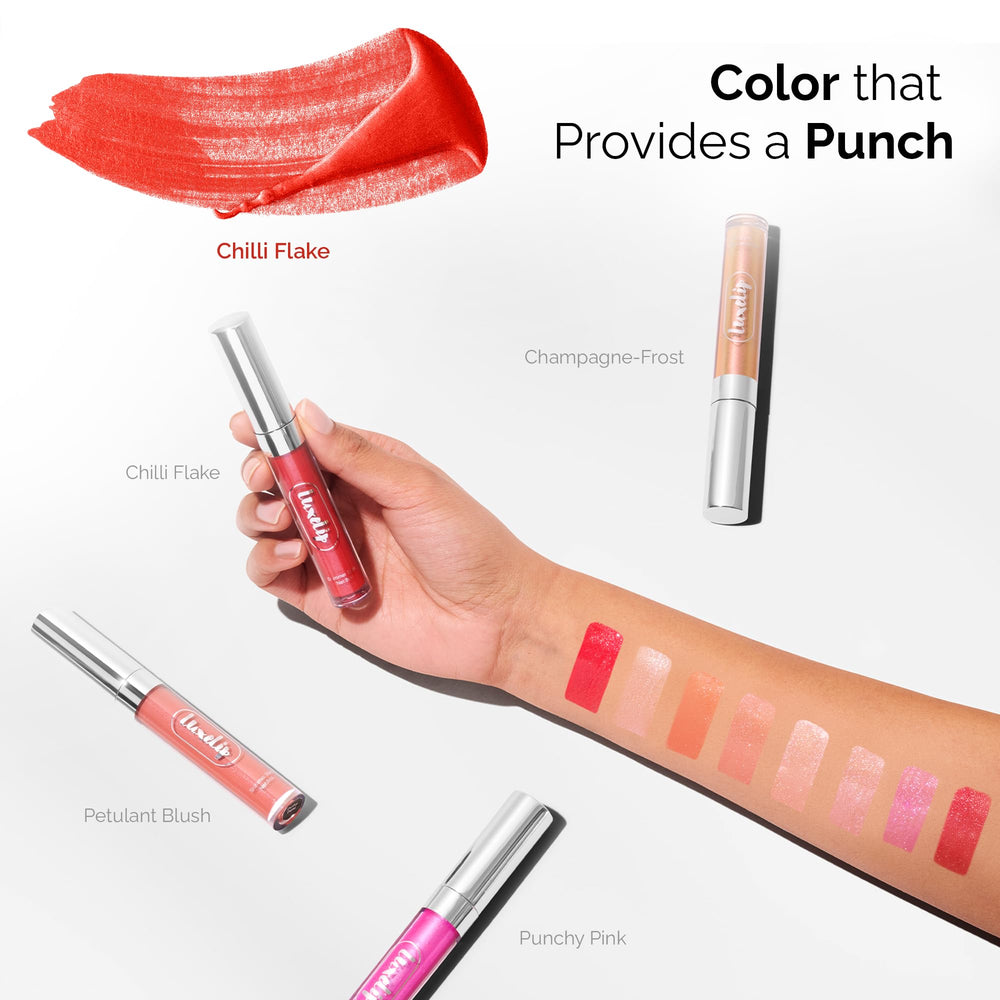 LuxeLip gloss close-up highlighting hyaluronic hydration and radiant shine