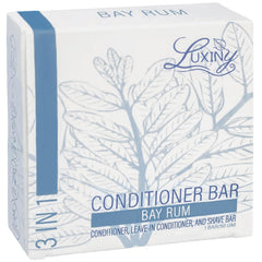 Luxiny Bay Rum conditioner bar packaging image showing travel-friendly design