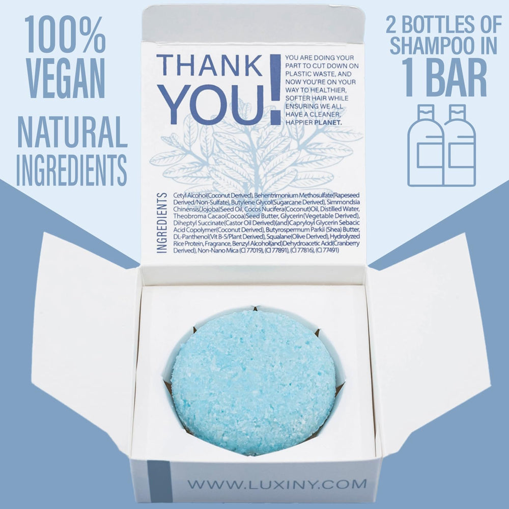 Luxiny Bay Rum Shampoo Bar held in hand shows compact, travel-ready cleansing