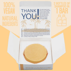 Luxiny Citrus Splash conditioner bar in hand, travel-ready solid for on-the-go use.