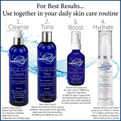 Luxiny hyaluronic serum texture close-up highlights smooth, quick-absorbing gel.