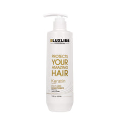 Luxliss Keratin Daily Care Conditioner close-up highlights argan oil nourishment.
