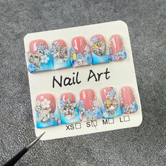 Luxury Press on Nails featuring 3D rhinestones and star accents for a luxe sparkle