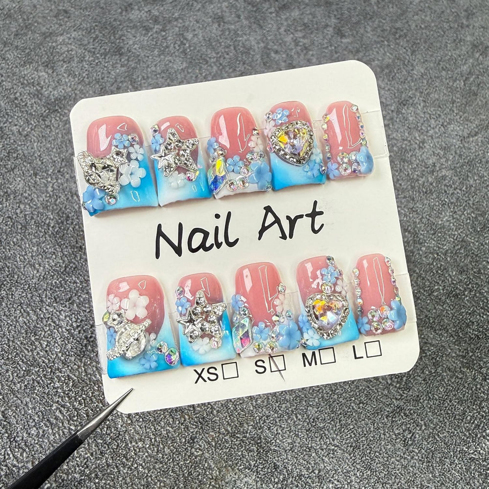 Luxury Press On Nails with 3D rhinestones and stars for glam events