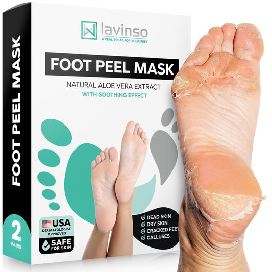 LV LAVINSO foot peel mask socks on feet for smoother skin