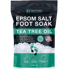 LV LAVINSO Tea Tree Foot Soak bottle ready for a refreshing soak