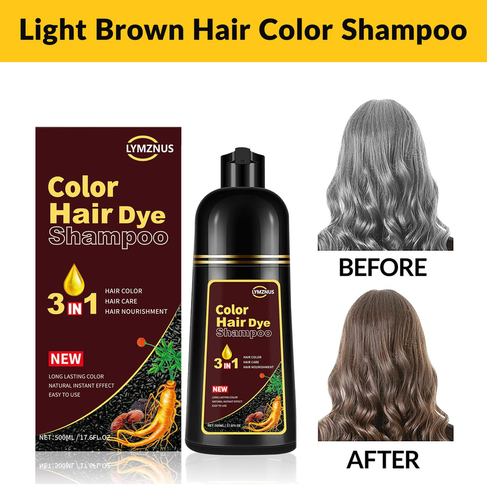 Lymznus light brown dye shampoo foam applied to hair.