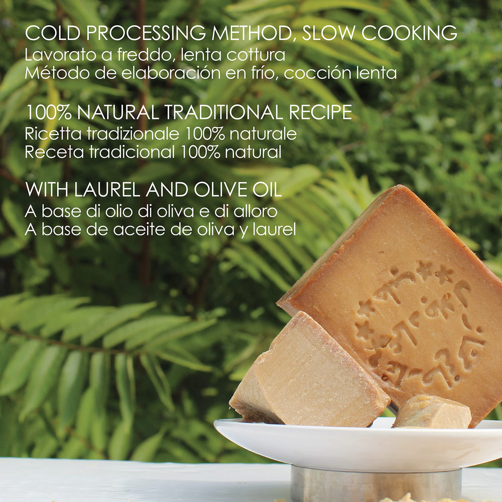 LYNPHA VITALE Aleppo soap bar closeup foam