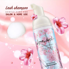 Lyon Lash foam cleanser application demonstrated on lashes.