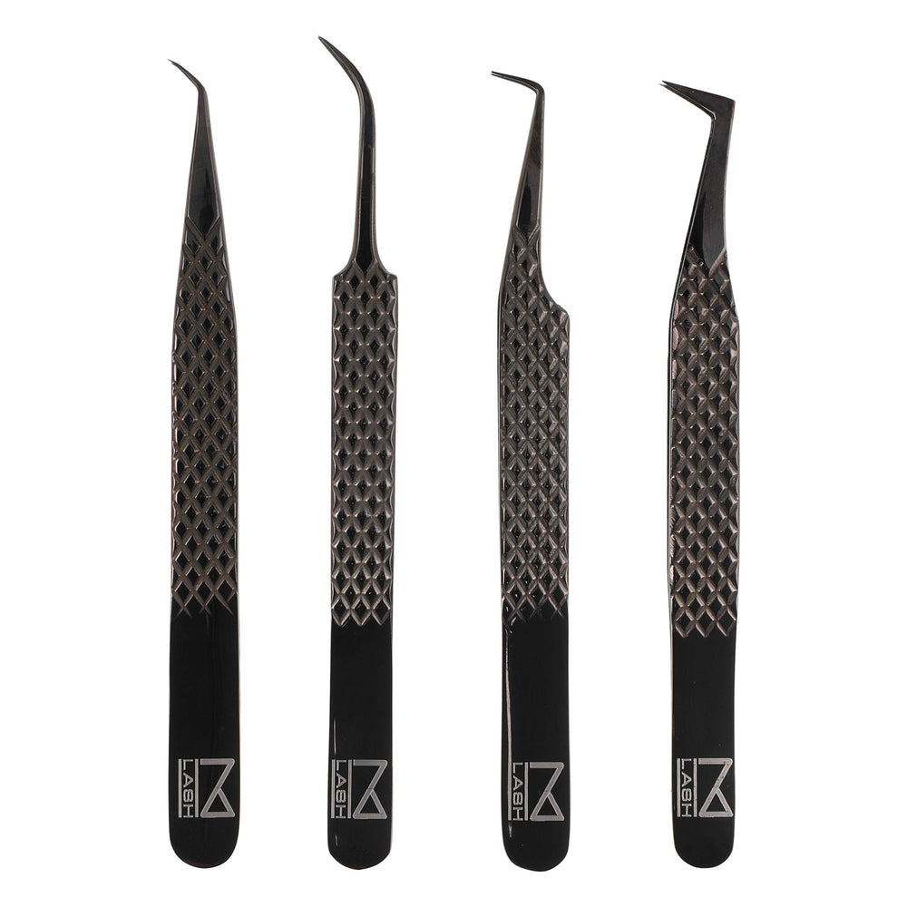 M LASH Tweezers Set 4 with fiber-tip for precise lash isolation.