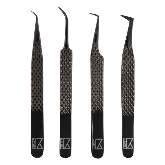 M LASH Tweezers Set 4 with fiber-tip for precise lash isolation.