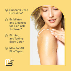 M3 Naturals scrub texture close-up showing fine salt for radiant skin.