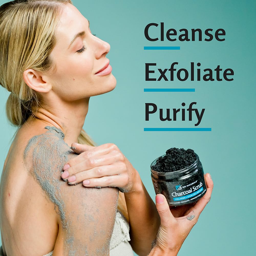 Face exfoliation with M3 Naturals charcoal scrub for smoother skin