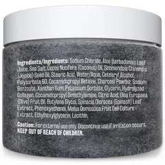 Open jar close-up showing textured scrub for pores and glow