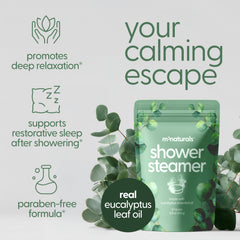 M3 Naturals eucalyptus shower steamer tablet close-up highlighting vibrant aroma