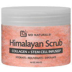 M3 Naturals Himalayan Salt Scrub jar texture highlights gentle, hydrating action.