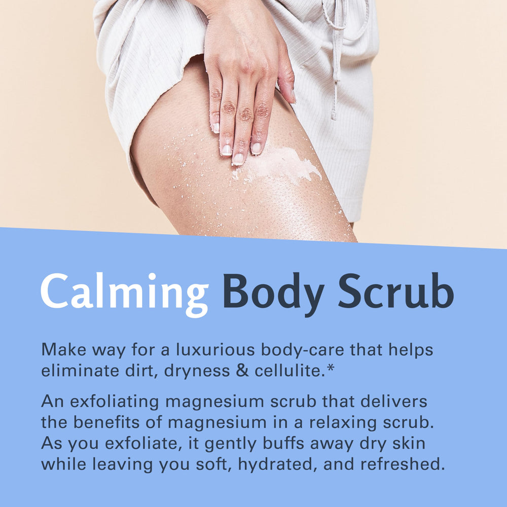 M3 Naturals magnesium scrub close-up of collagen and stem cell ingredients.