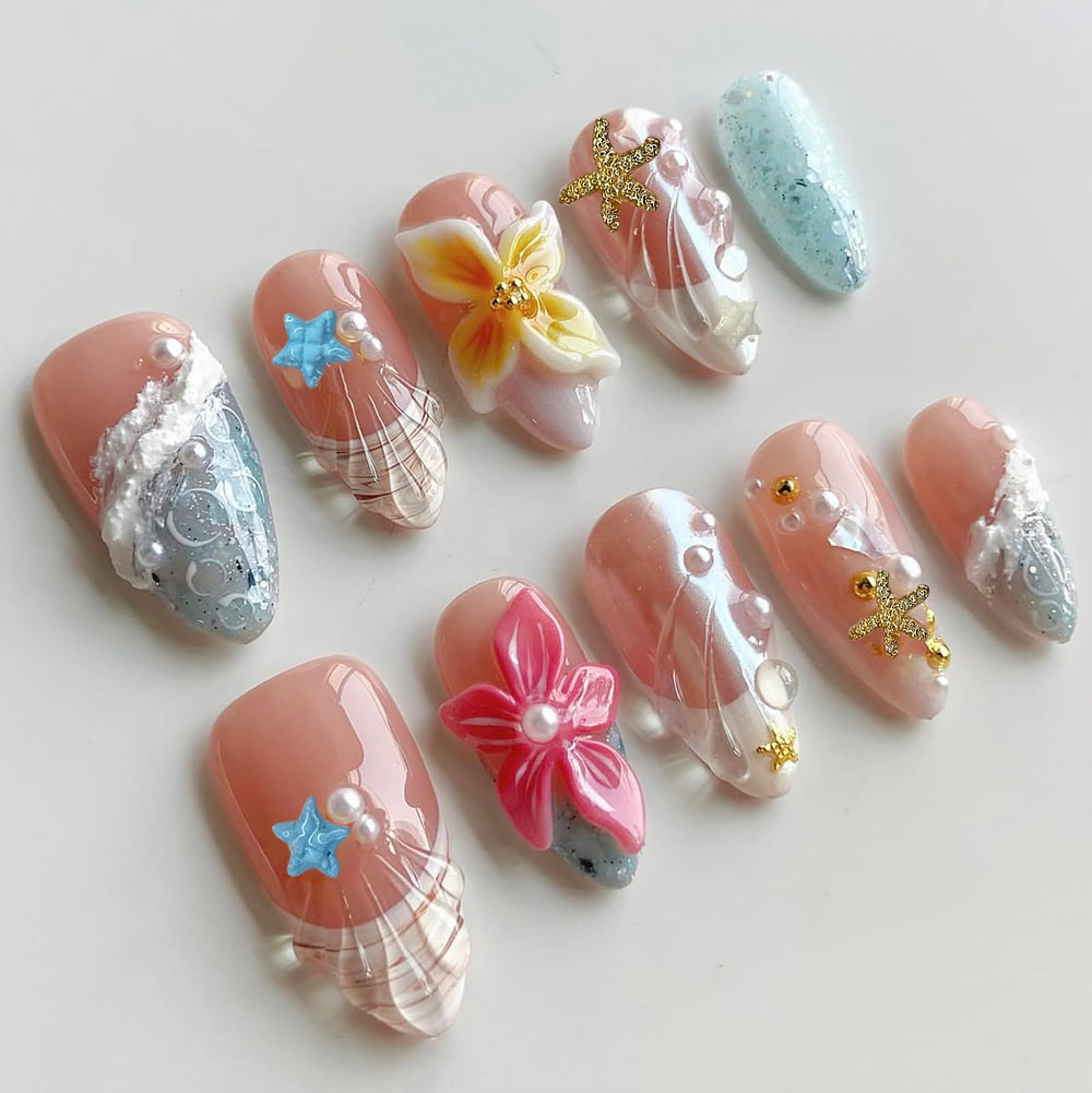 MABKJLF luxury press on nails in medium almond with intricate designs for at-home salon vibes
