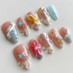 MABKJLF luxury press on nails in medium almond with intricate designs for at-home salon vibes