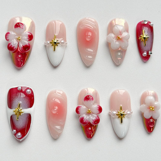 MABKJLF luxury press-on nails in medium almond shape for salon-at-home style.