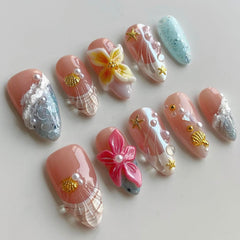 MABKJLF Luxury press-on nails with almond French tip design for salon-like nails at home.