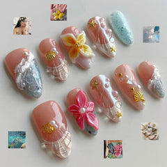 MABKJLF Plumeria flower art nails showcase chic summer style at your fingertips.