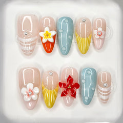 MABKJLF almond nails with floral art for chic daytime style.