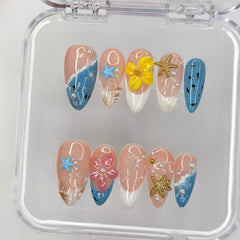 MABKJLF nails with pearls and floral art for elegant daily wear
