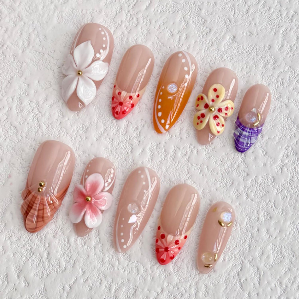 MABKJLF nails featuring pink and white flower art for versatile style.