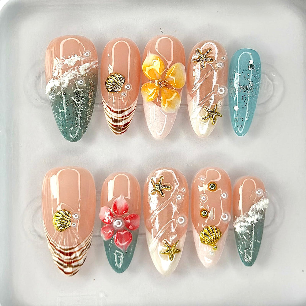 MABKJLF Luxury press-on nails almond shape with glossy finish for easy upgrade.