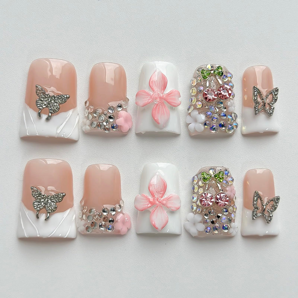 MABKJLF Luxury Press On Nails in short duck design on hand for stylish at-home wear.