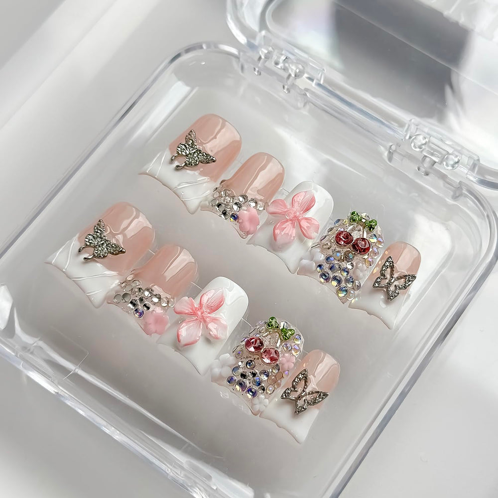 MABKJLF Nails with white French tip glossy finish for a polished, salon-inspired look.