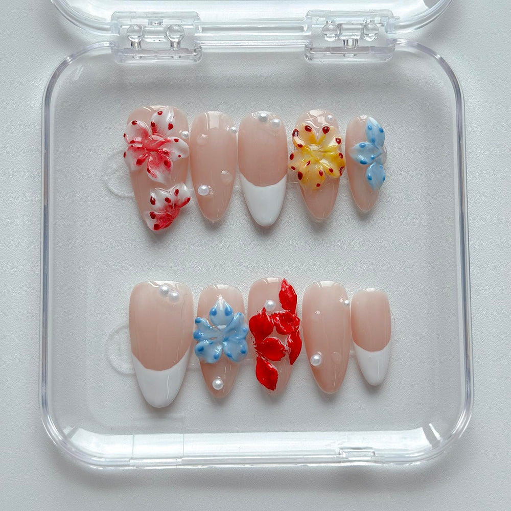MABKJLF polished pearls and flowers design adds elegant accents to nails.
