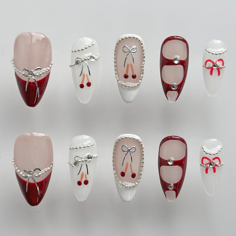 MABKJLF red and white glossy French tip nails for versatile occasions