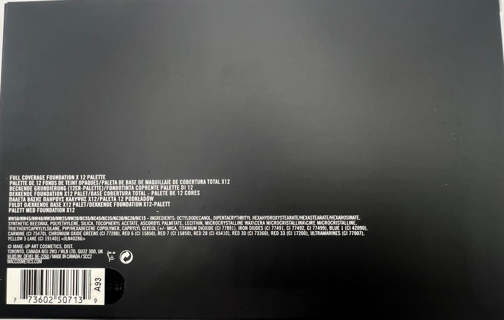 MAC Full Coverge Foundation 12 Pro Palette shade range demonstrates options for sheer to full coverage.