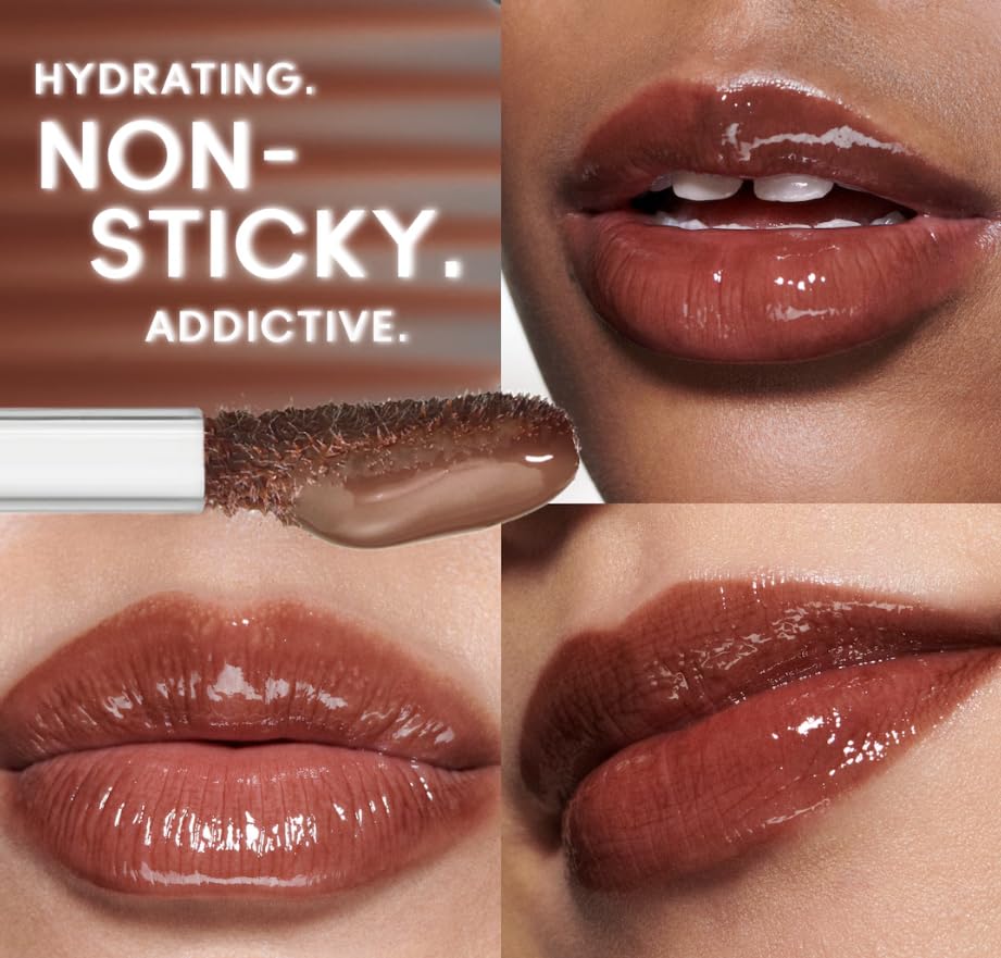 MAC Lipglass Air non-sticky gloss in use demonstrates smooth, non-sticky wear for all-day comfort.