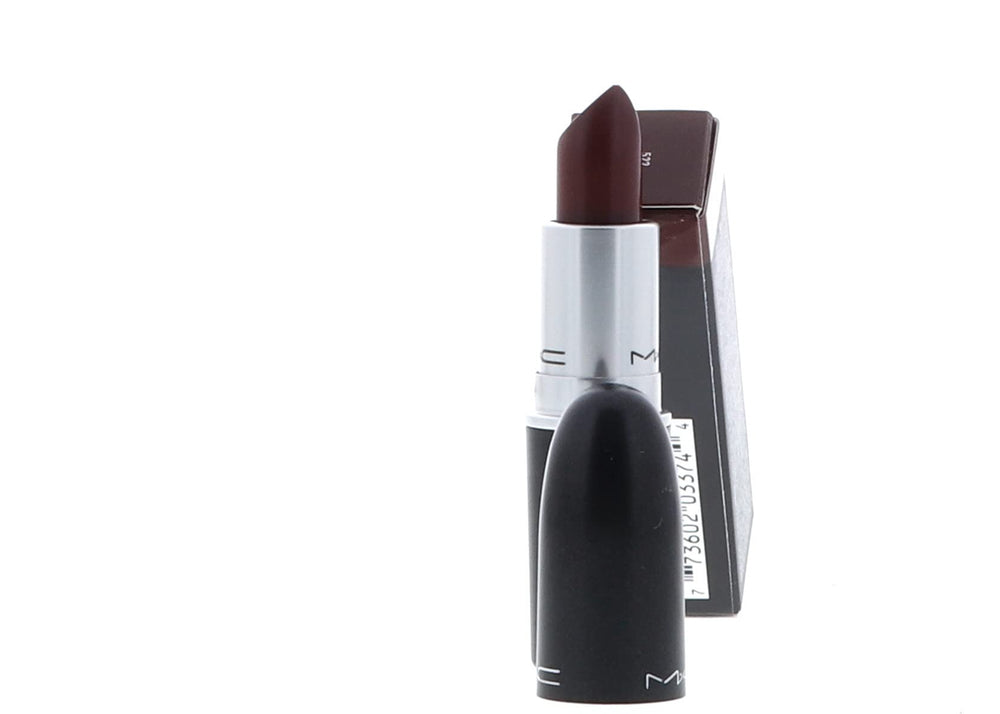 MAC Lustre Lipstick Spice It Up swatch on lips reveals warm brown berry tone