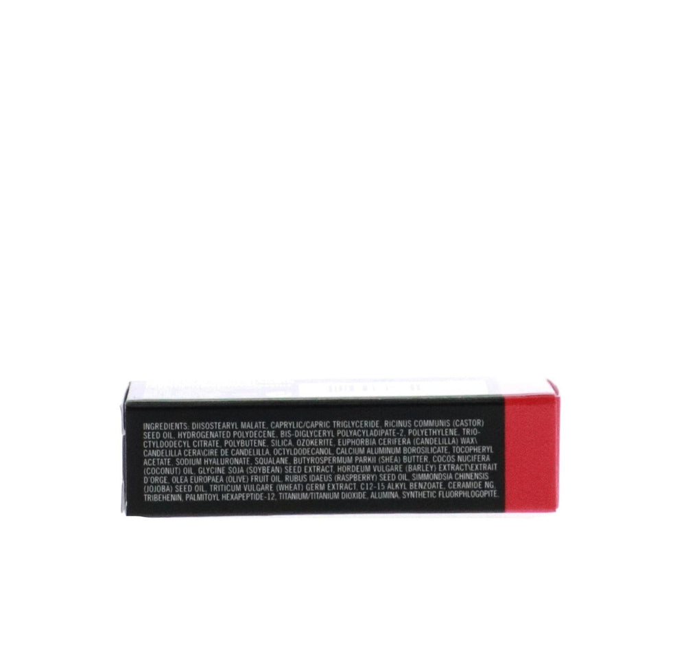MAC Lustreglass No Photos application on lips for smooth, lasting gloss.