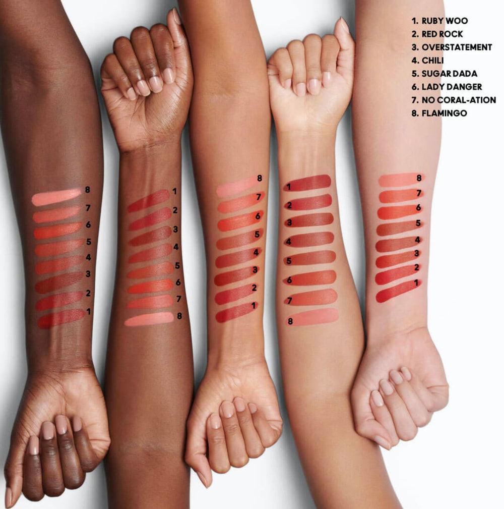 MAC Macximal Silky Matte Lipstick Overstatement non-feathering and non-bleeding finish.