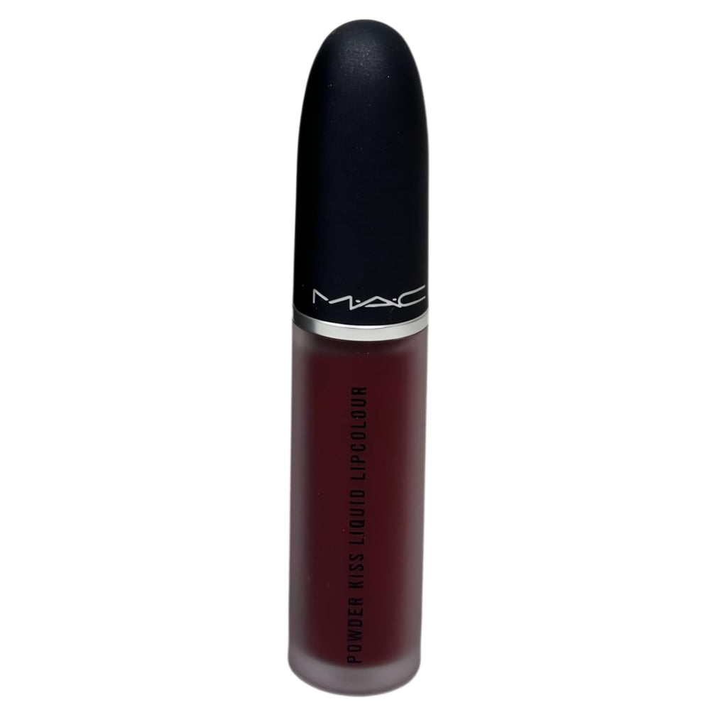 MAC Powder Kiss Liquid Lipcolour application close-up, creamy texture for smooth, non-drying wear.