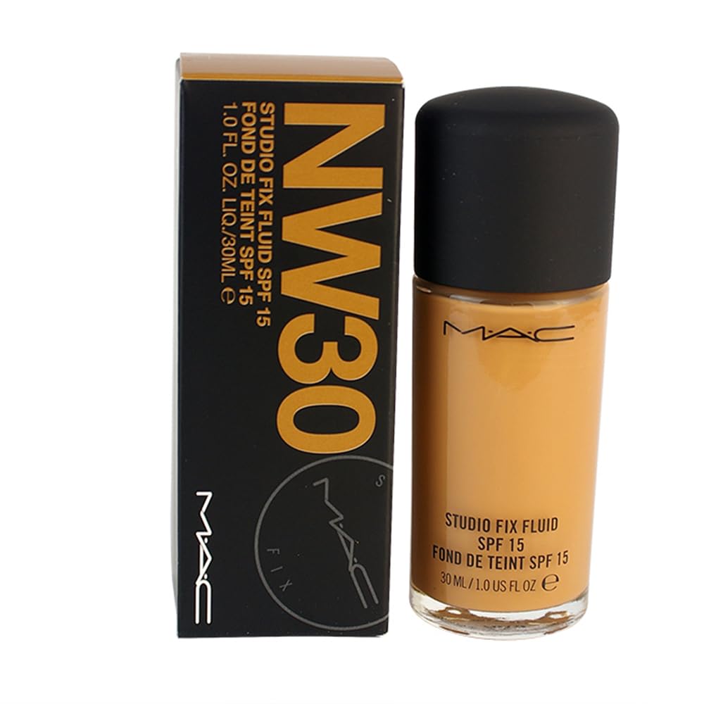 MAC Studio Fix Fluid SPF15 NW30 bottle pump provides lightweight buildable coverage for an even complexion