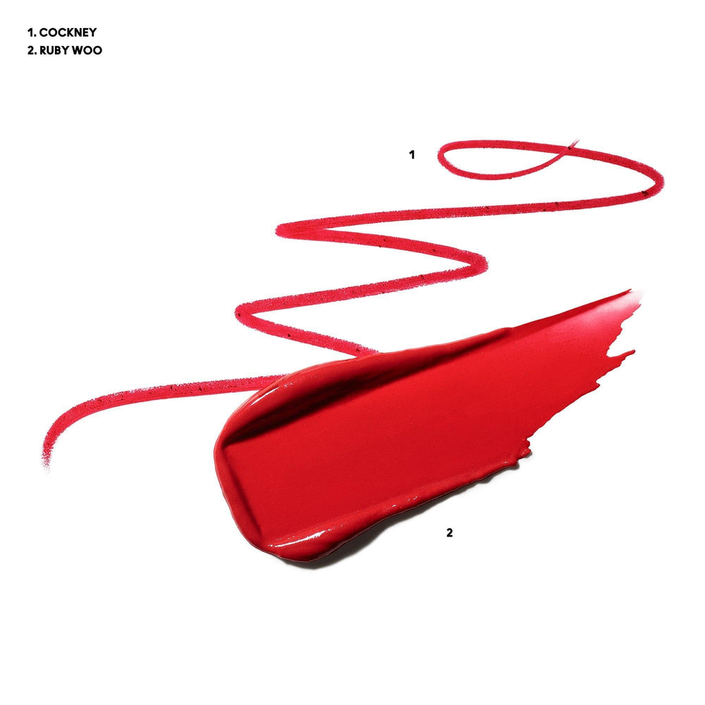 MAC Tiny Treasures mini lip pencil Ruby Woo defines lips with creamy precision.